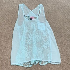Love on a Hanger Blue Sheer Lace Tank Top